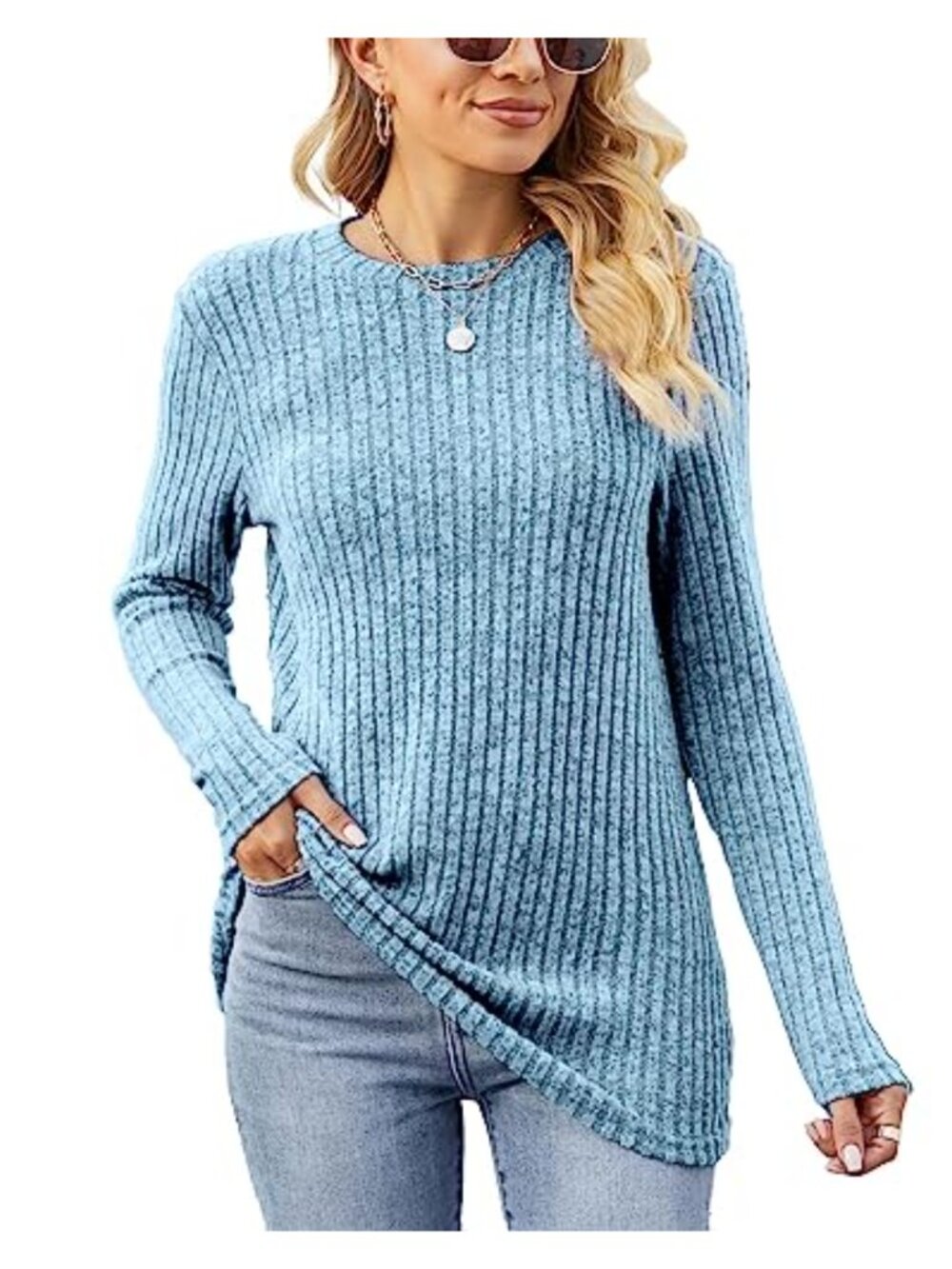 Lightweight Tunic Sweater Loose Fit Crewneck Long Sleeve Fall Winter Pullover